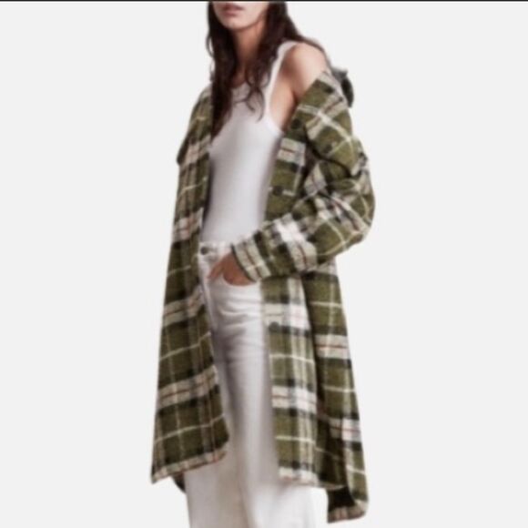 AllSaints Tia Wool Coat Green Check Plaid Shirt Jacket - Picture 4 of 15